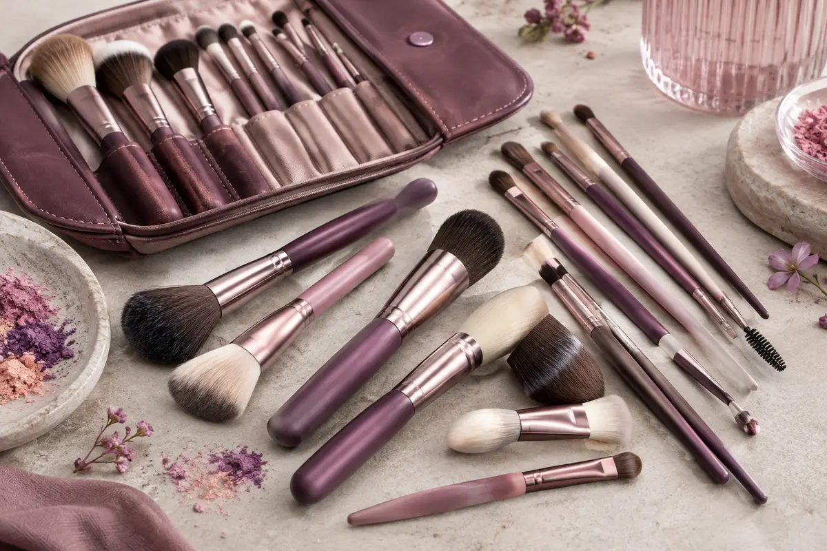 Kit complet de pinceaux pour le visage et les yeux avec étui